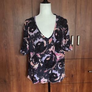 ASKYA Short Sleeve Graffiti Floral Workout T-Shirt-Top